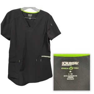 Scrubstar Scrubs Top Women Unisex Medical Worker Short Sleeve Black Adults Sz S